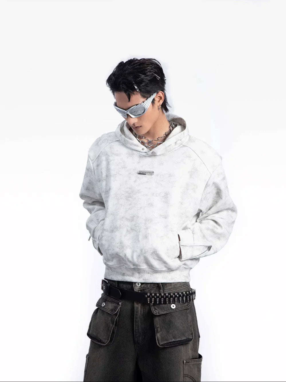 Tie-dye Metallic Schoudervulling Pullover Hoodie