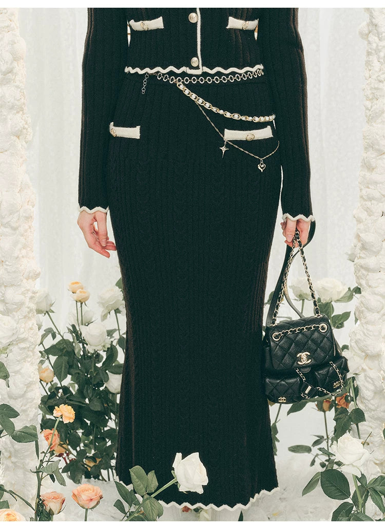 Ensemble cardigan en tricot à grand col et jupe moulante