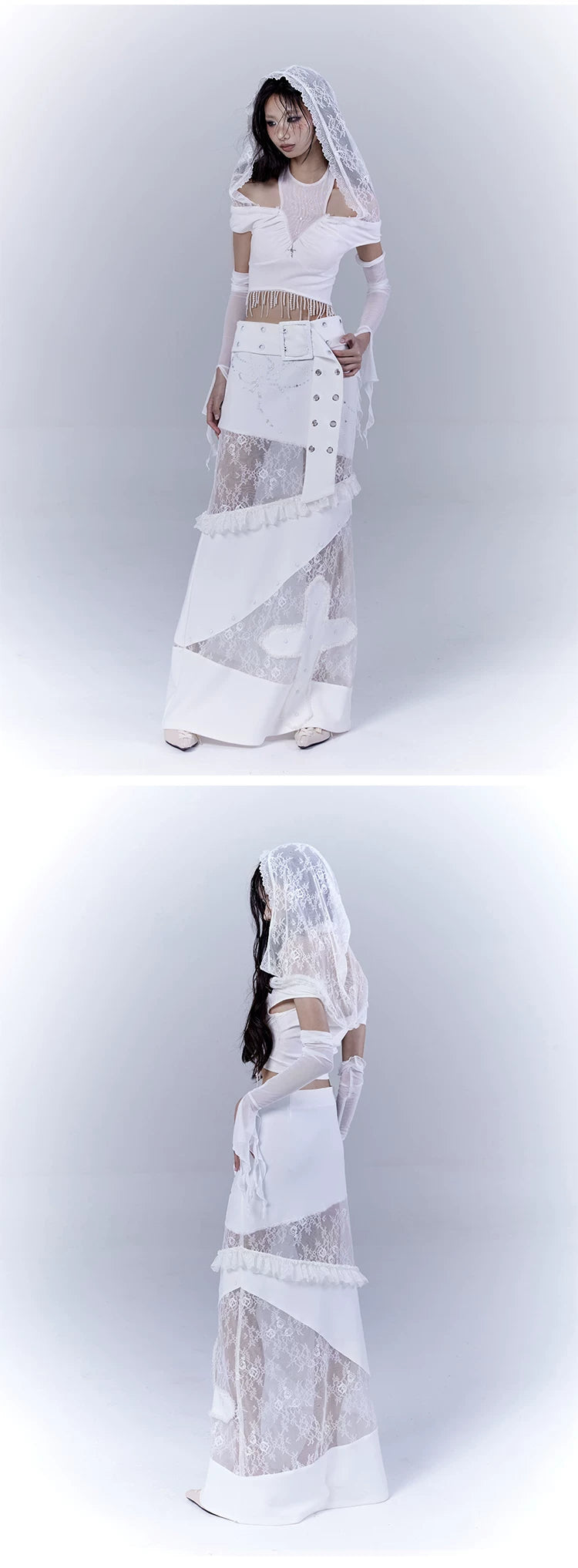 Lace Patchwork Low Waist Long Skirt
