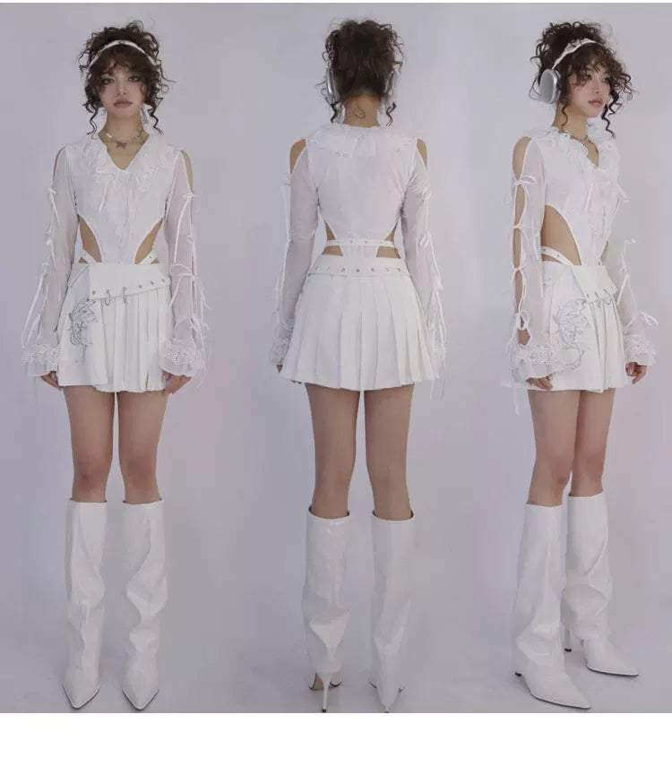 Butterfly Embroidery Pleats Short Skirt