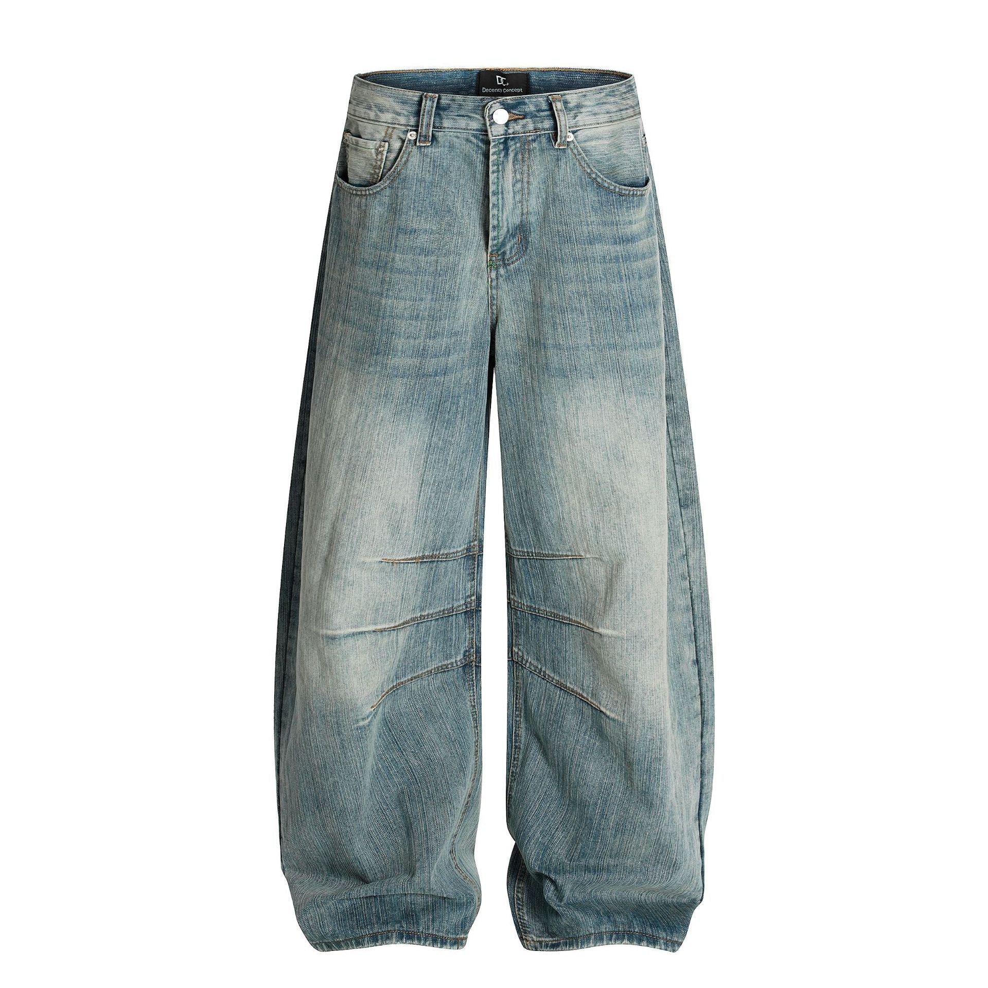 Washed Whisker Wide Leg Denim Jeans