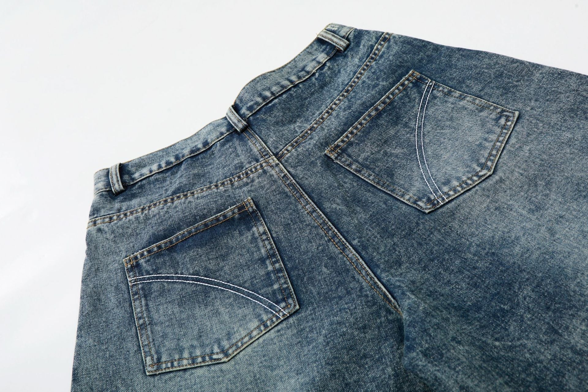 Washed Studs Panel Cropped Denim Jort