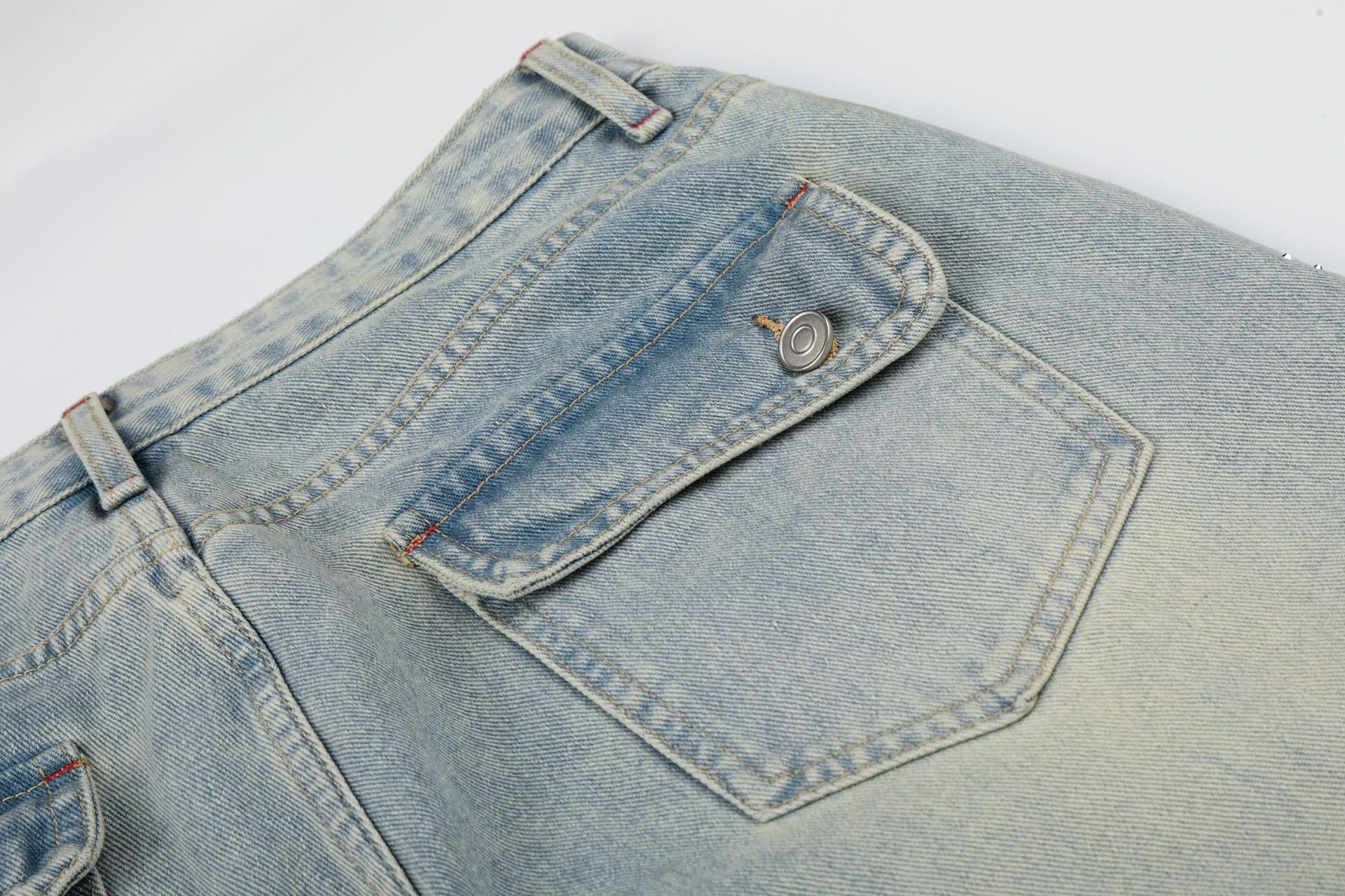 Washed Paint Studs Detail Wide Leg Denim Jeans