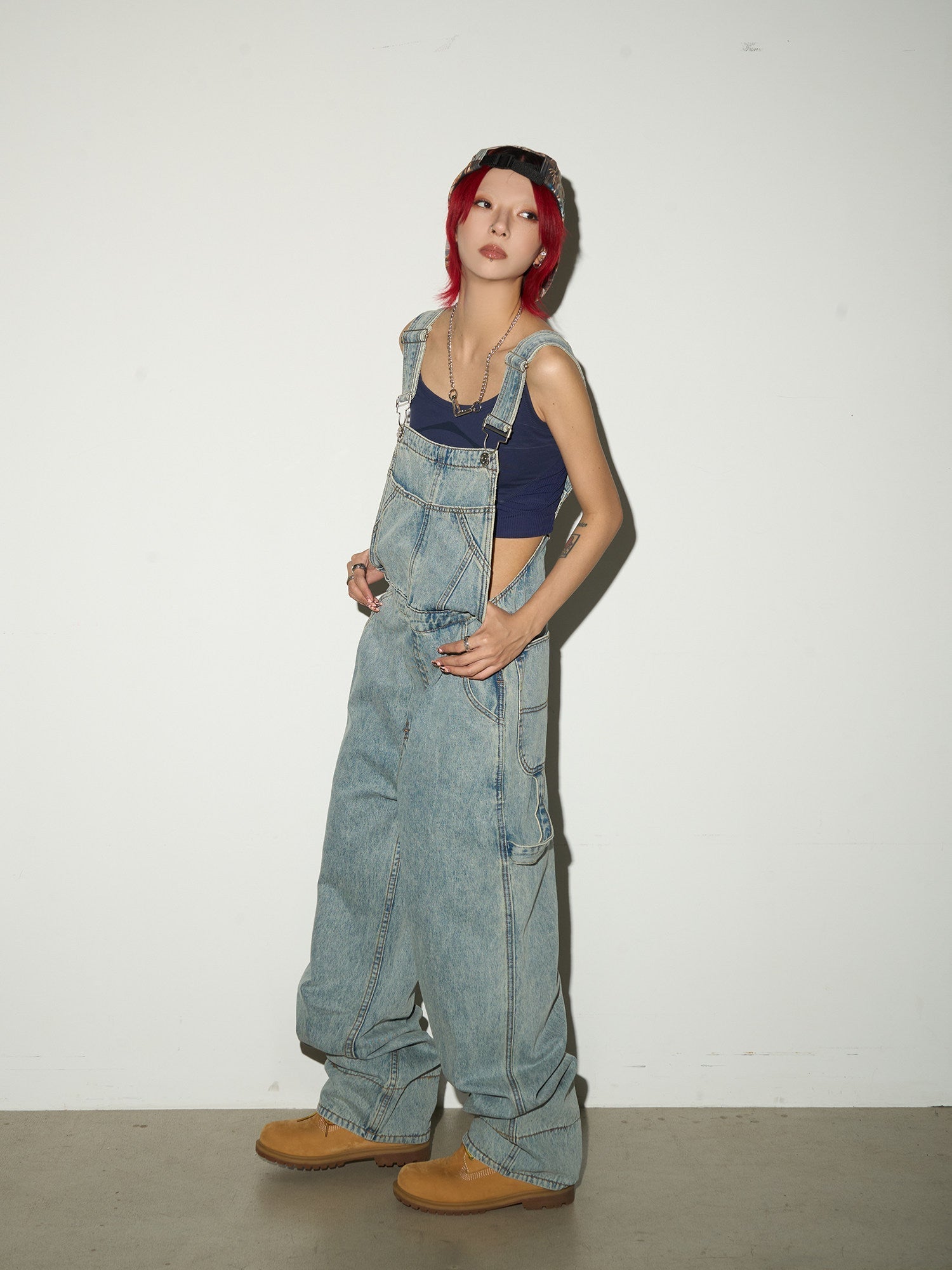Washed Wide Leg Denim Overalls