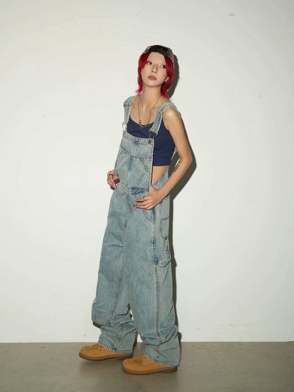 Washed Wide Leg Denim Overalls