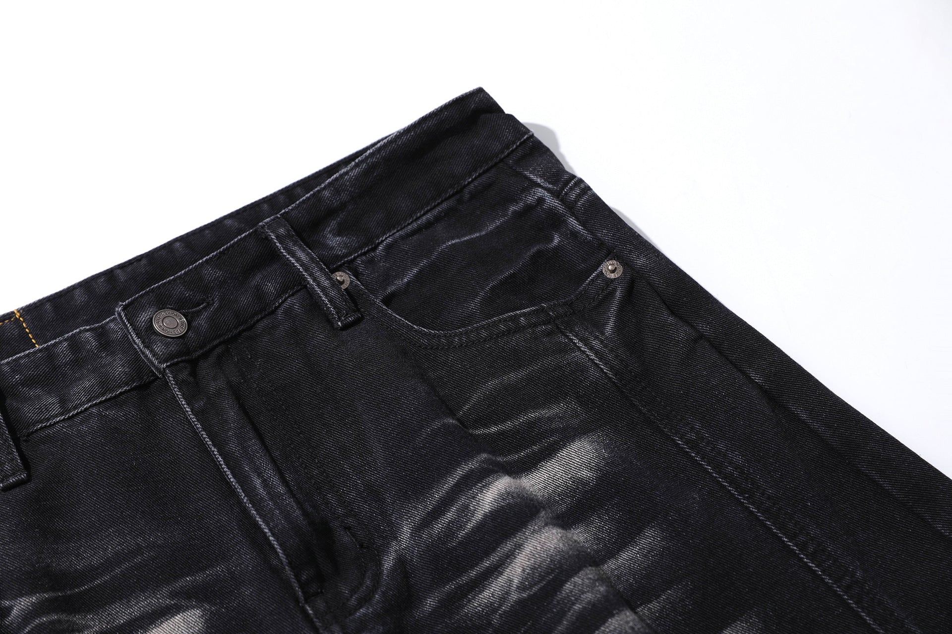 Deconstruction Whisker Curved Wide Leg Denim Jeans
