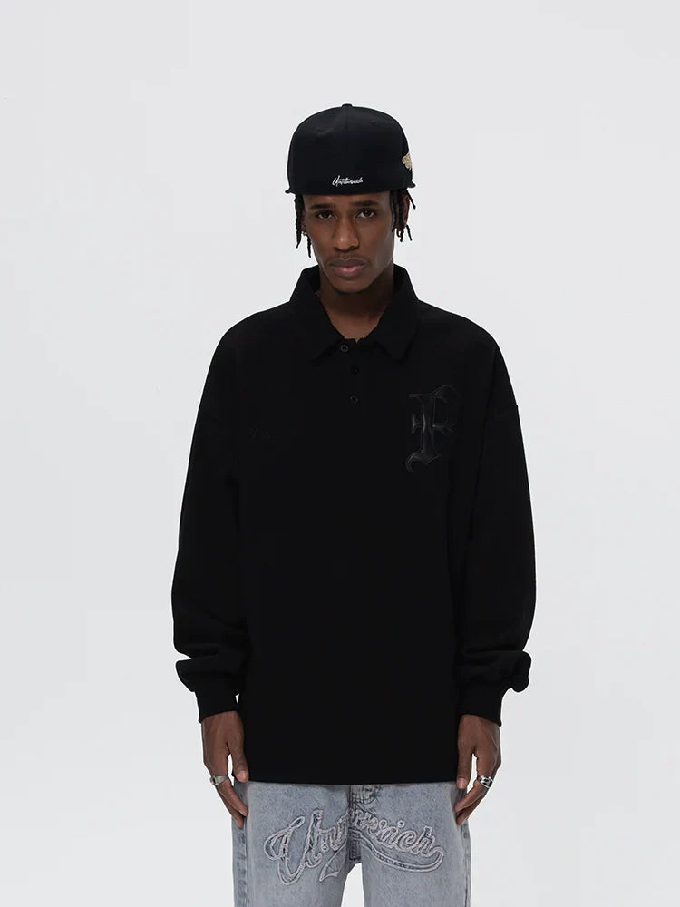 Patch Embroidery Design Long Sleeve Polo Shirt