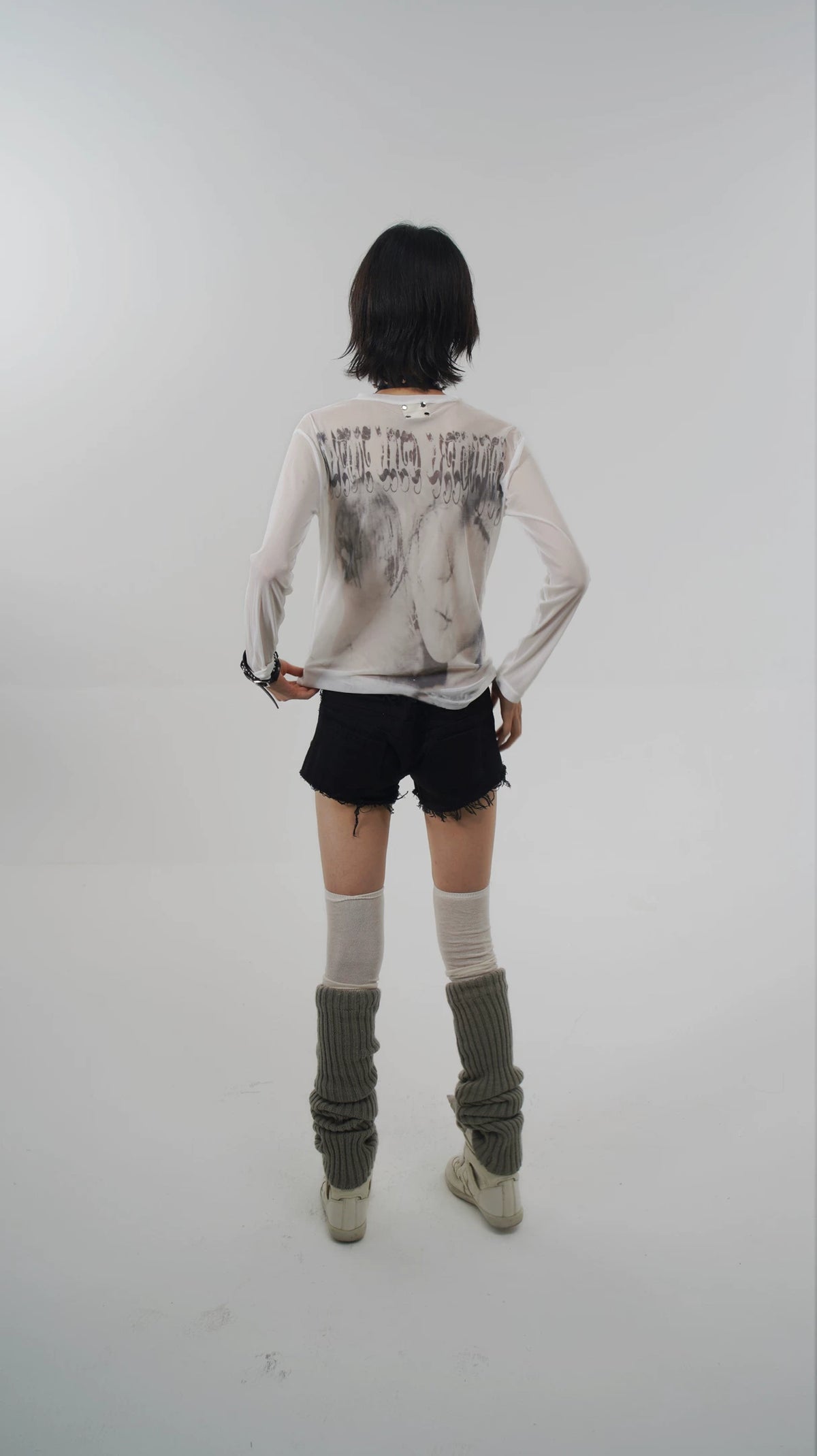 Goth Emo Artist Collaboration Mesh Long Sleeve T-Shirt