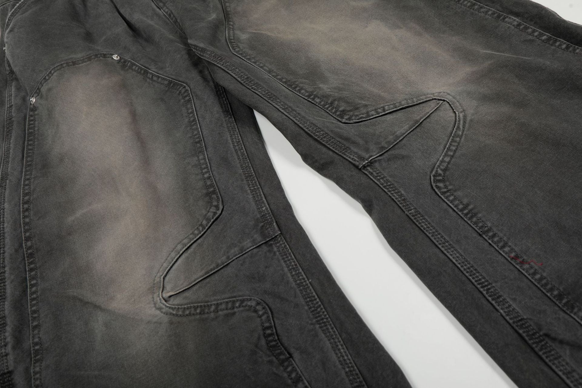Washed Fade Curved Seam Wide Leg Denim Jeans