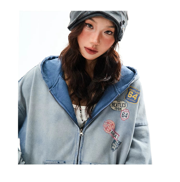 Washed Oversize Zip-Up Hoodie