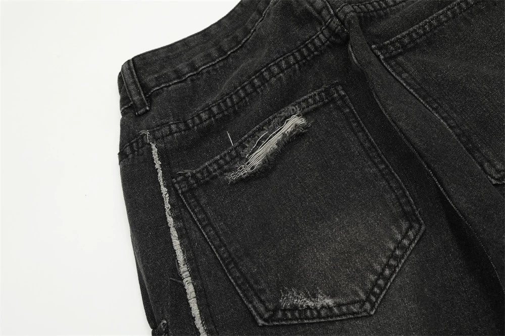 Distressed Denim Cargo Pants