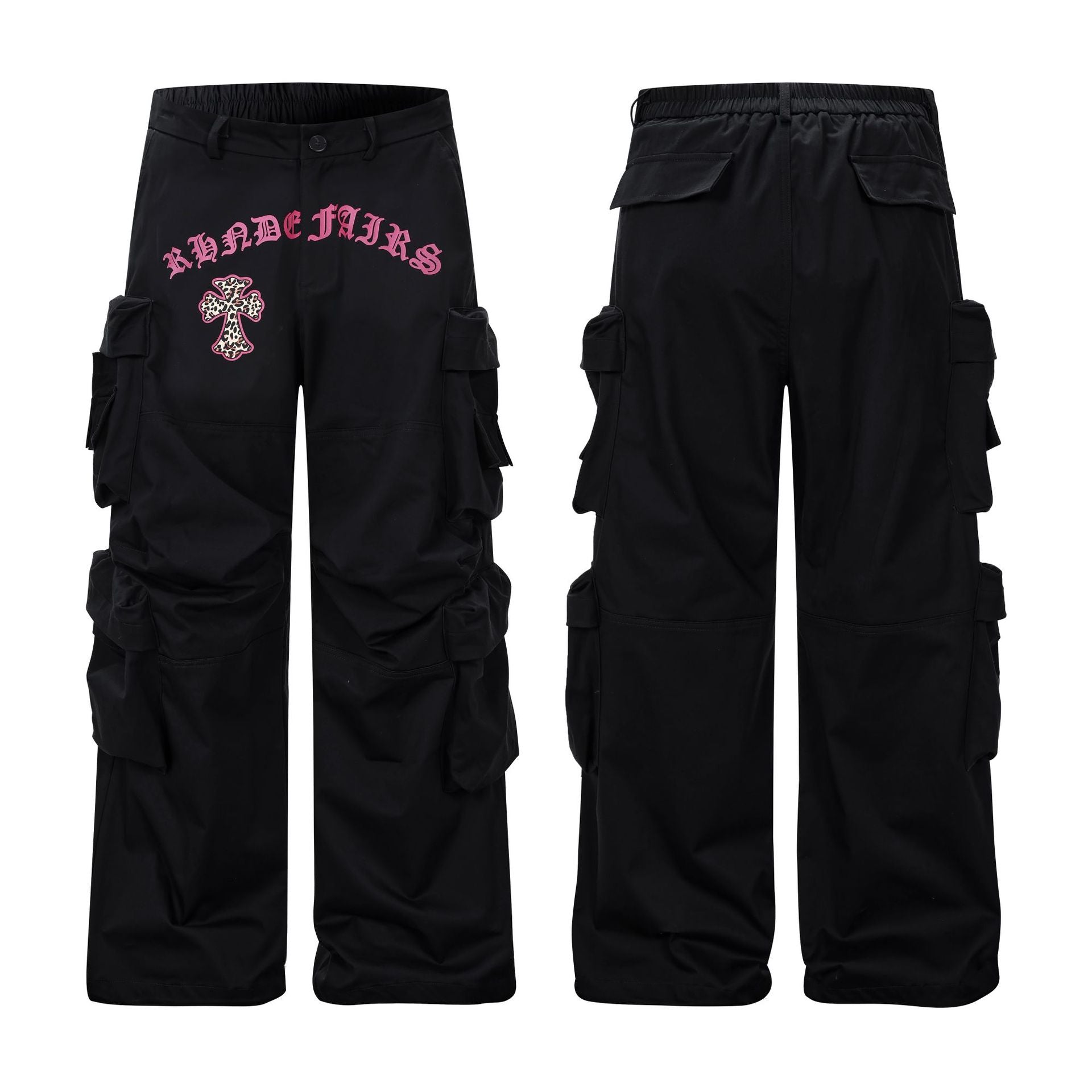 Multi Pocket Letter Print Straight Cargo Pants