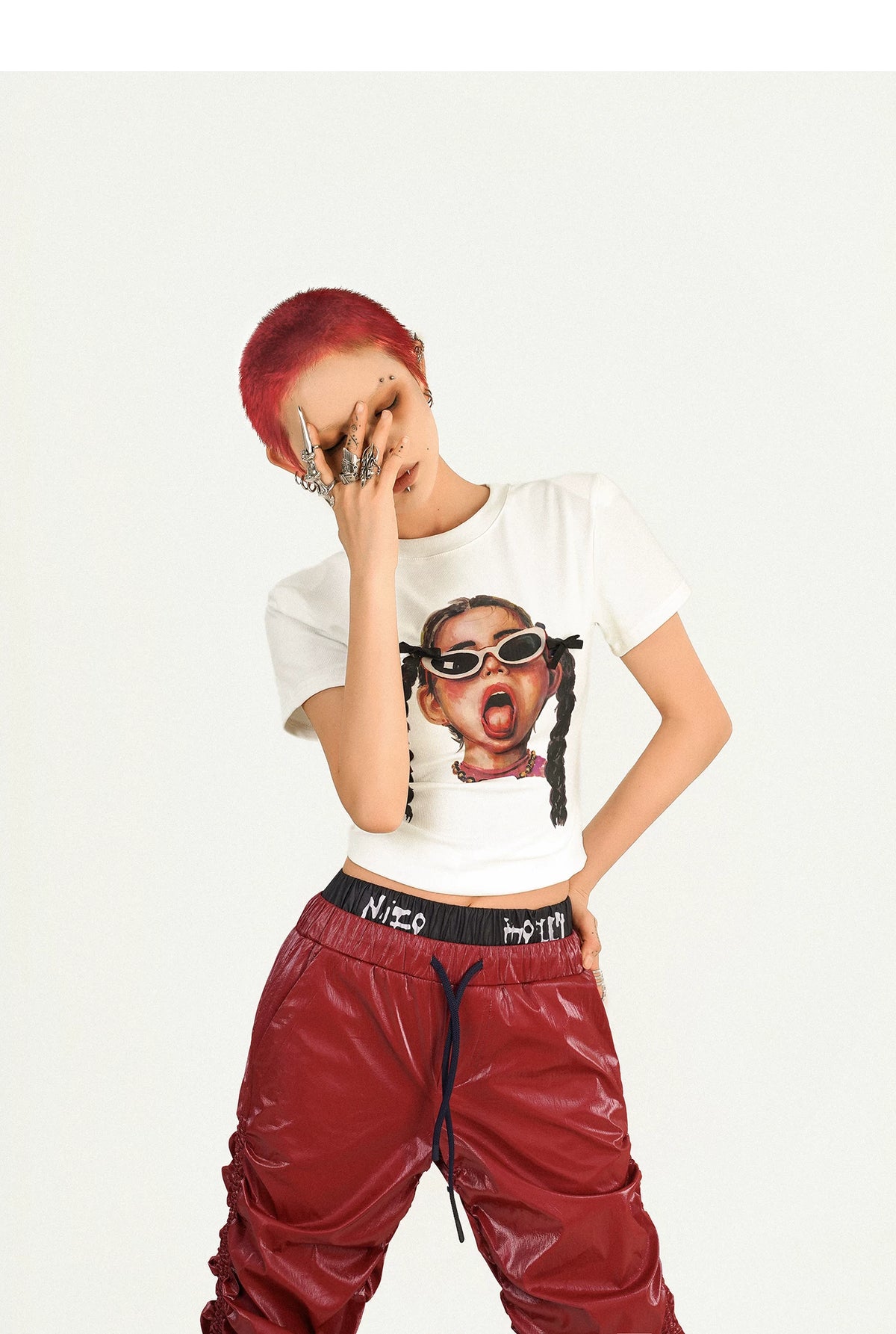 Tie Cord Pleats Double Waist Pants