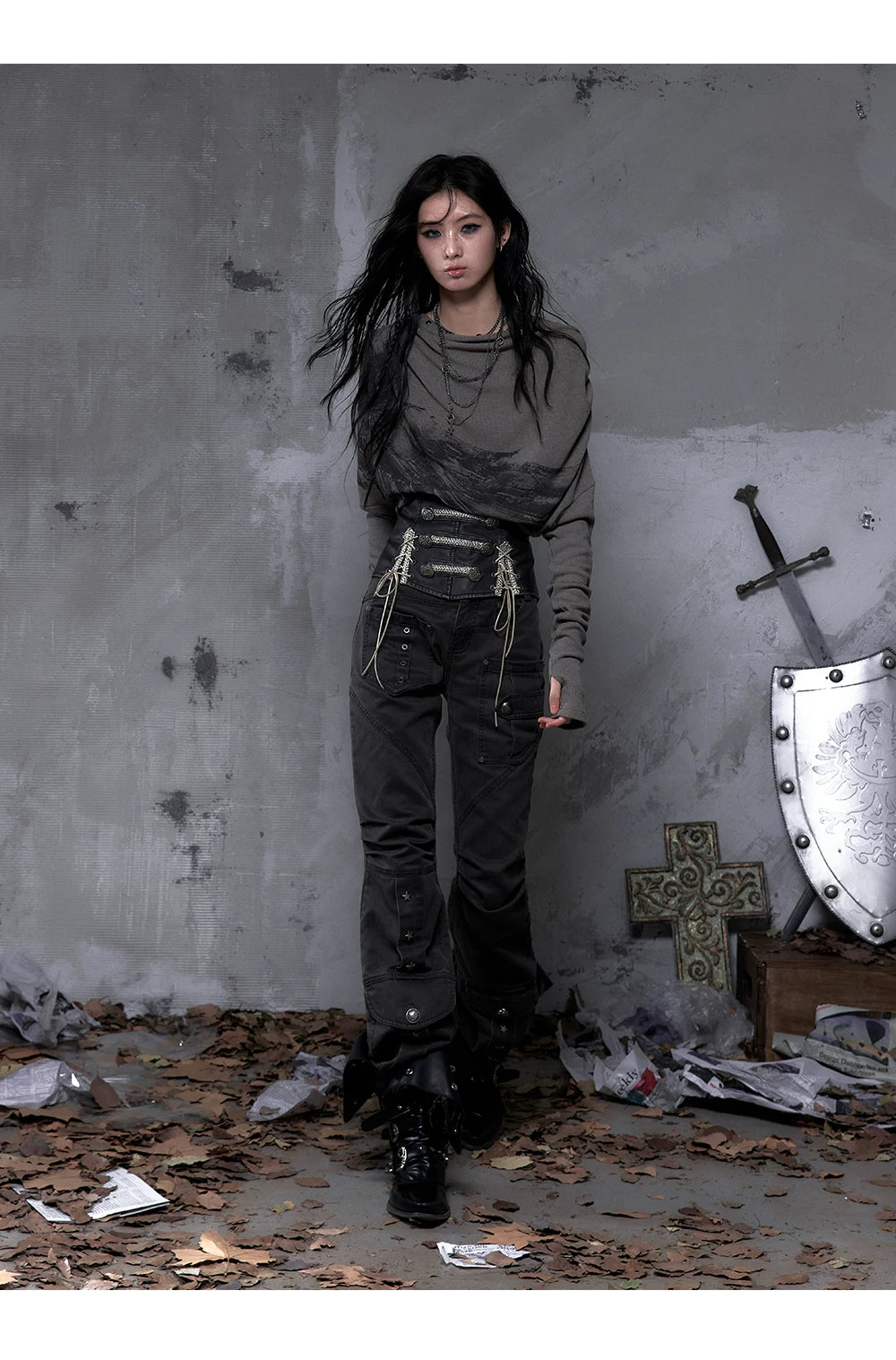 Wrinkle Washed Flare Suede Pants