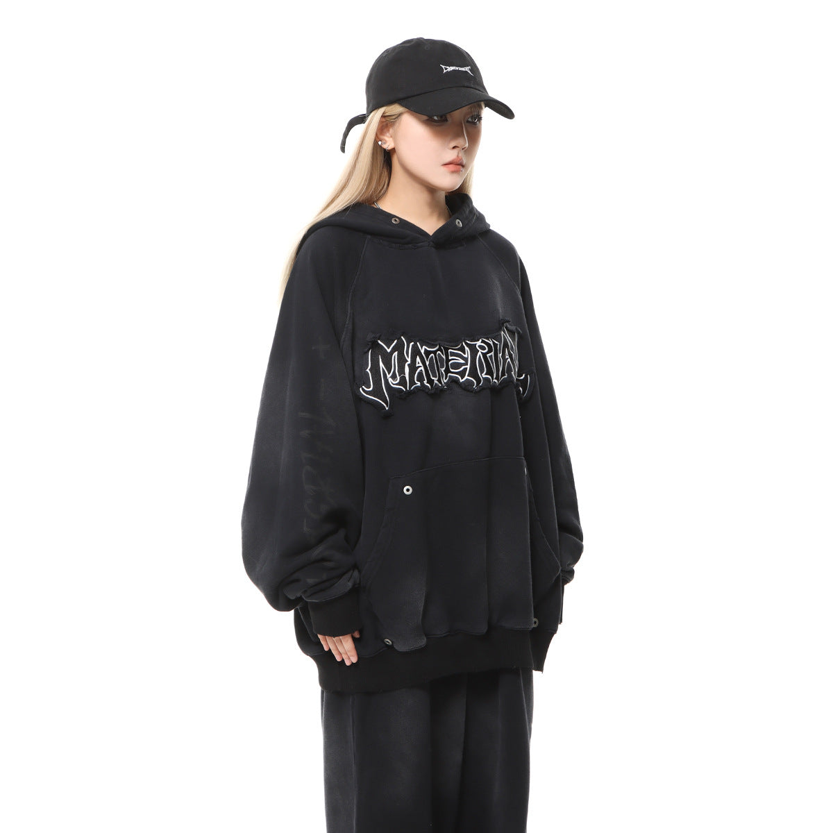 Sudadera con capucha bordada y estampado "Material"