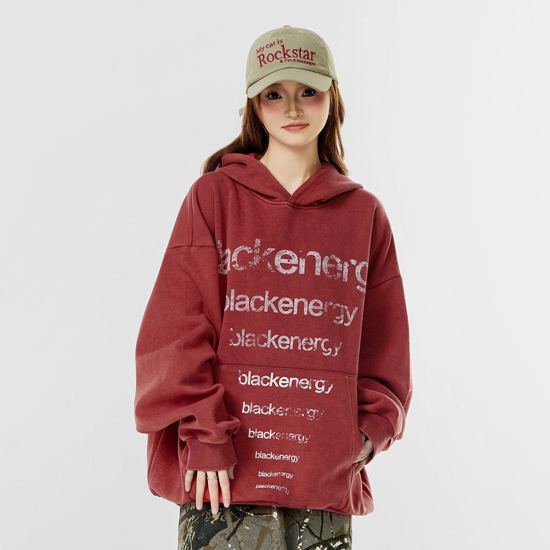 Washed Letter Print Hoodie
