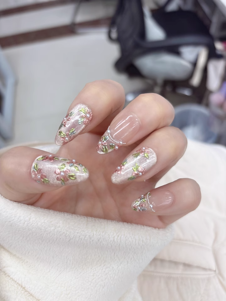 Spring Nails - French Mid and Long Sense Handmade Wearable Nail