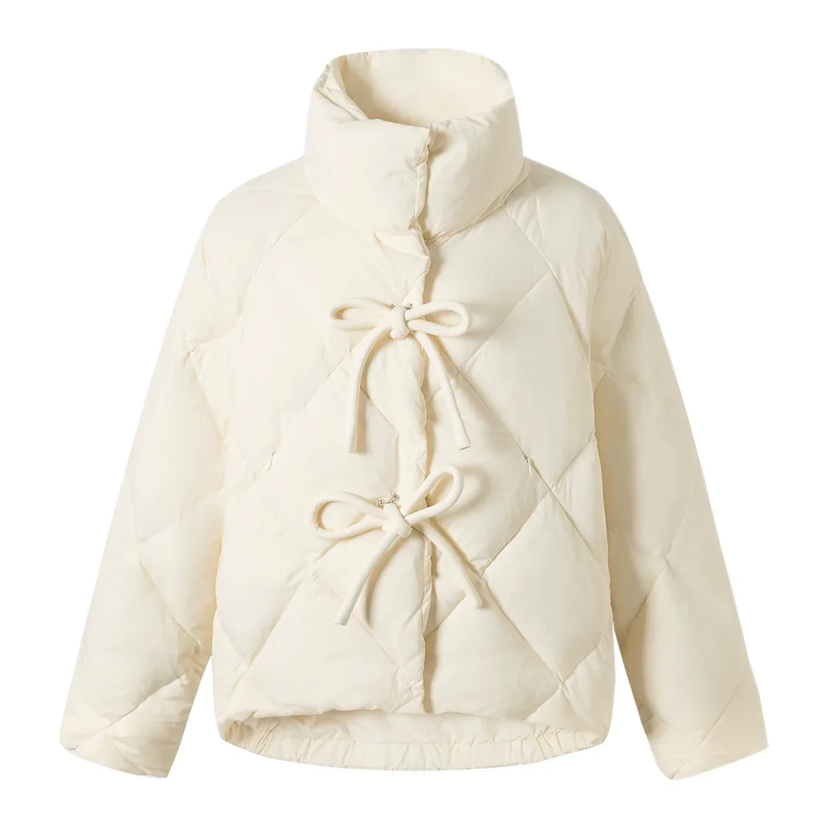 Bow Design Stand Neck White Duck Down Jacket