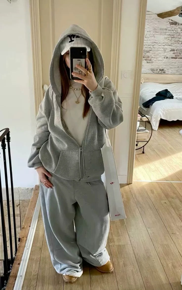 Pantalones deportivos holgados grises de TikTok de moda