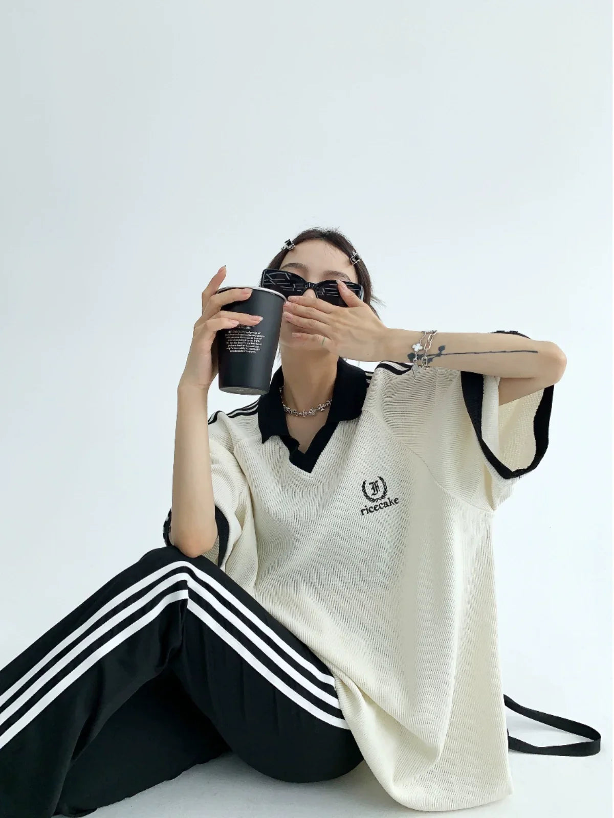 Oversize V-Neck Short Sleeve Polo Shirt
