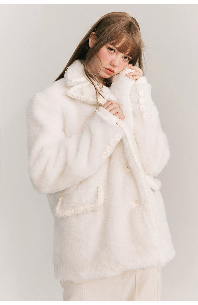 Loose Plain Fake Woolen Jacket