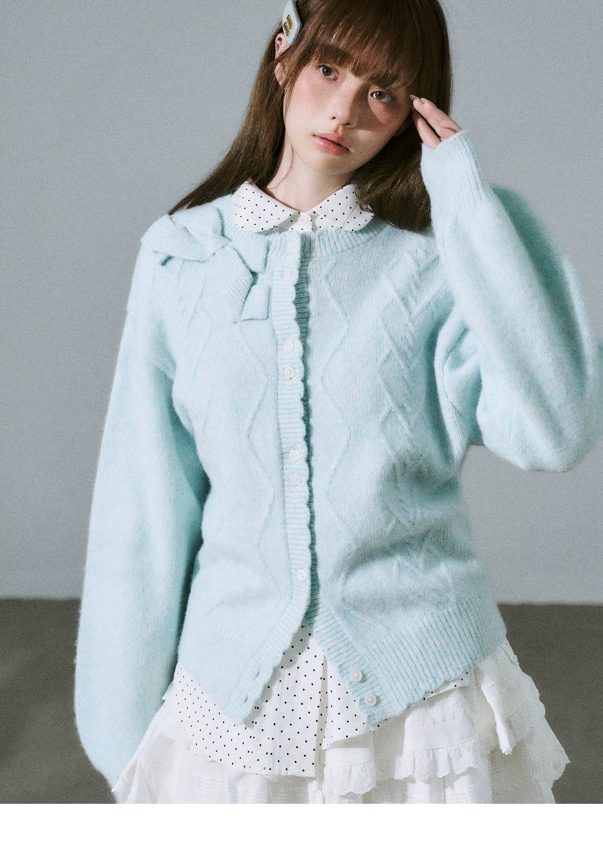 Moonlight Silhouette Bow Detail Wool Knit Cardigan