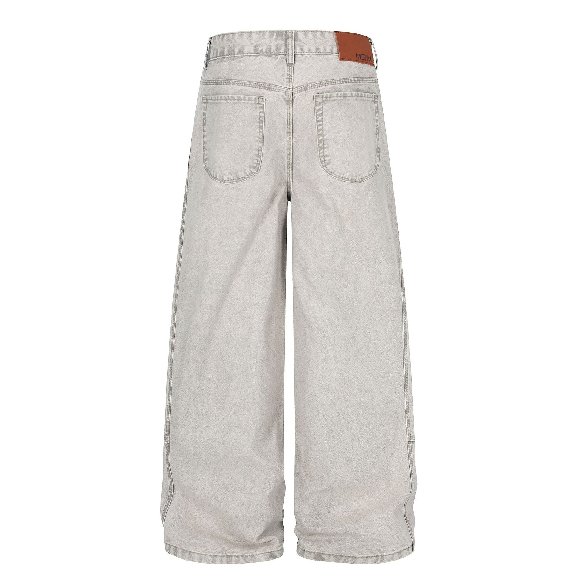 Patch Pocket Washed Wide Leg Denim Jeans