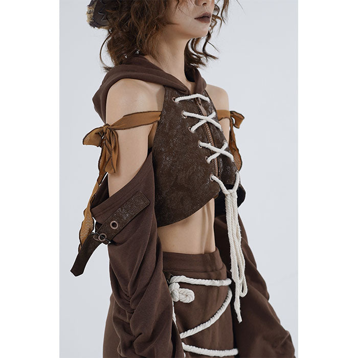 Irregular Cut-Out Pullover Hoodie & Short Skirt Setup