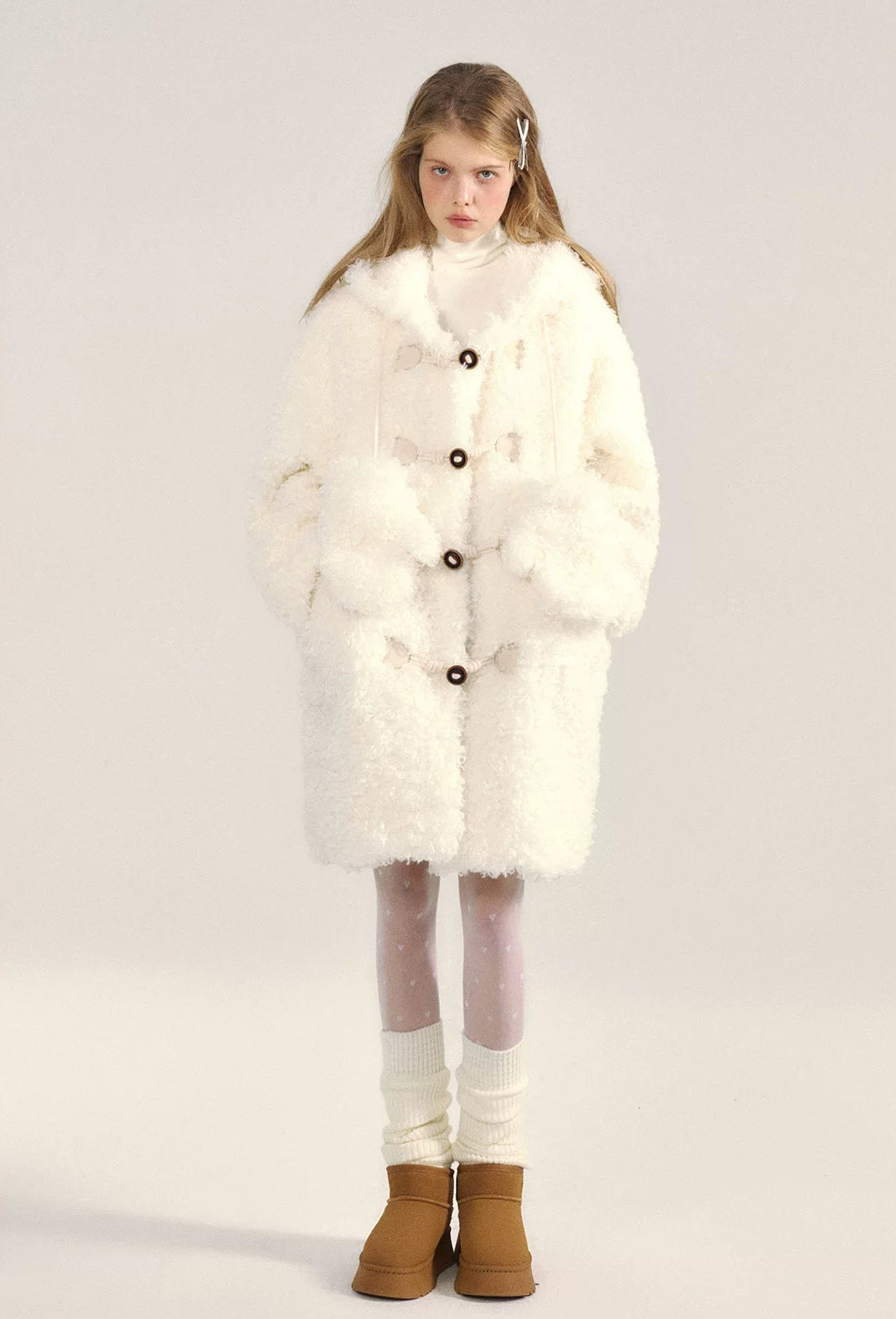 White Furry Sherpa Hooded Coat