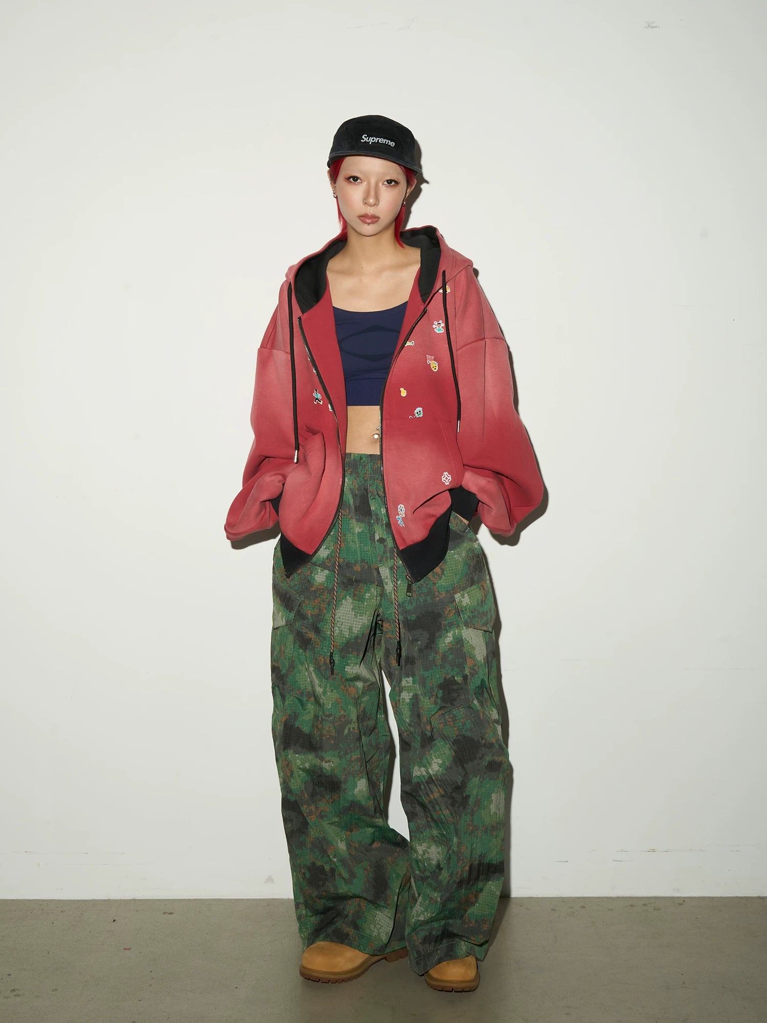 Gradient Embroidery Oversize Zipper Hoodie