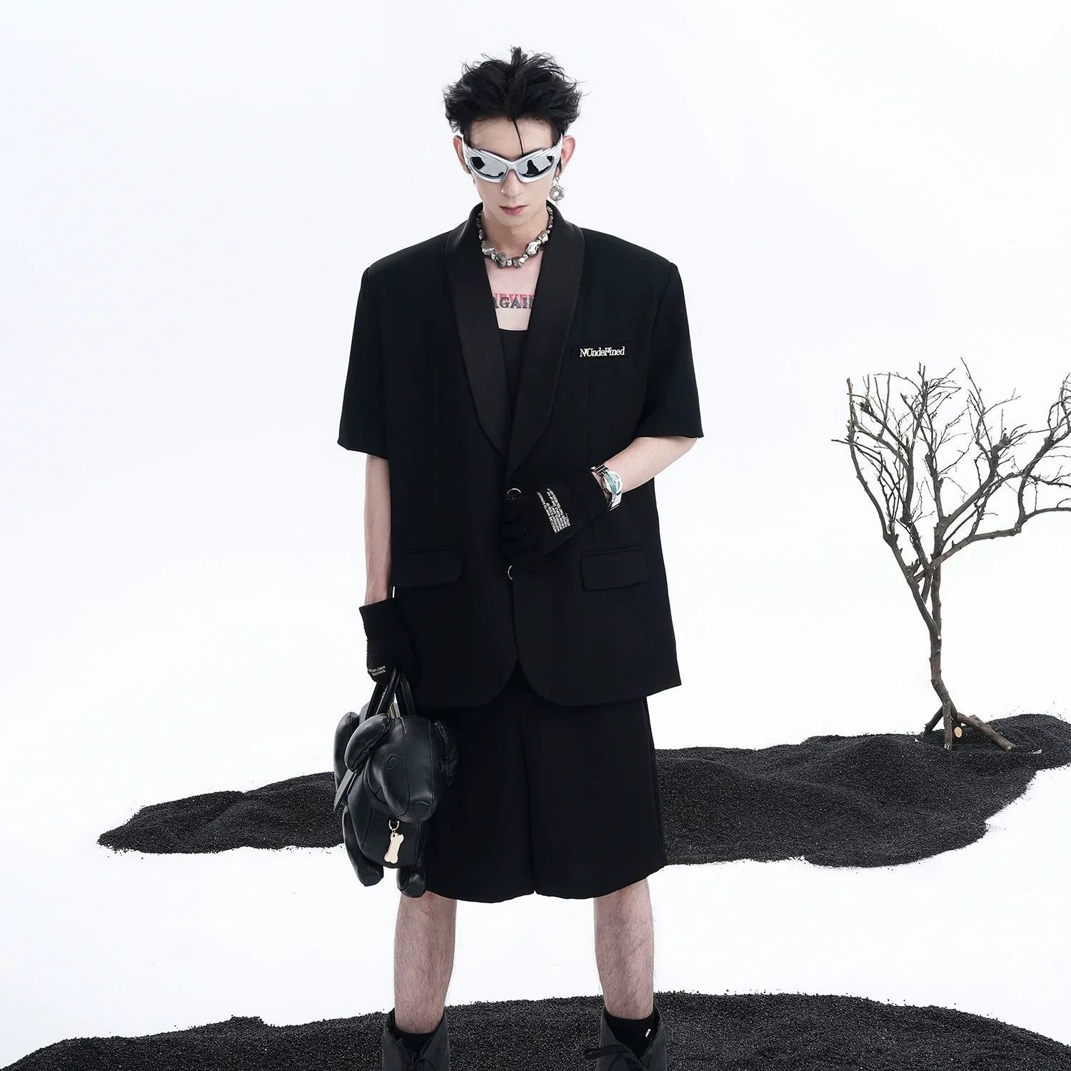 Oversize Short Sleeve Tailored Jacket & Wide-Leg Straight Shorts Setup