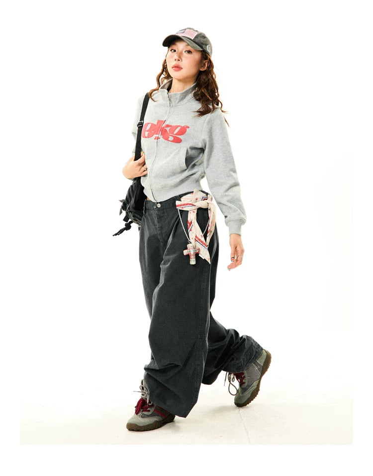 Letter Print Fitted Zipper Hoodie