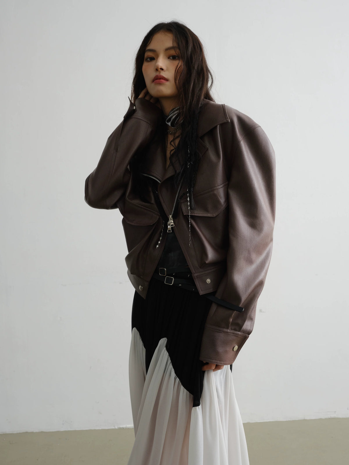 Brown PU Leather Short Jacket