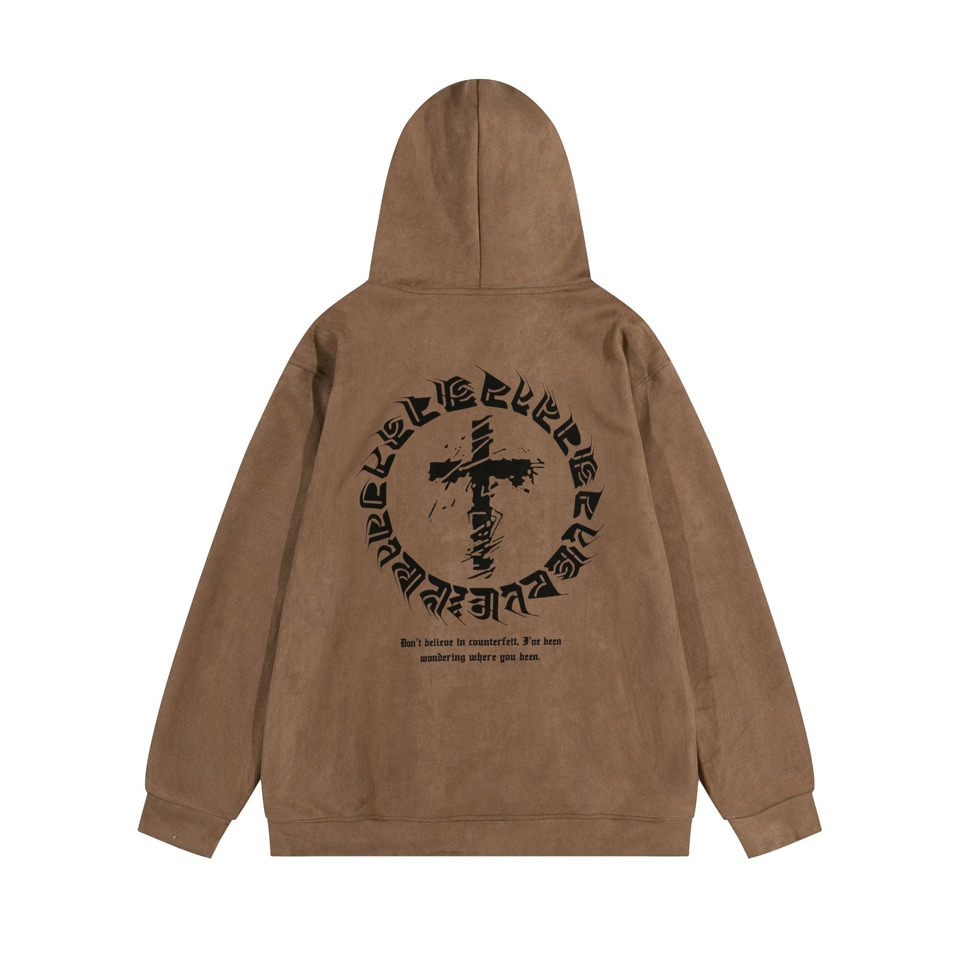 Suede Cross Letter Pullover Hoodie