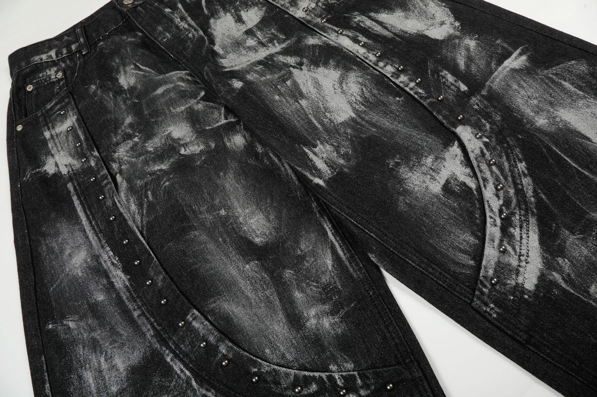 Paint Studs Curved Denim Jeans