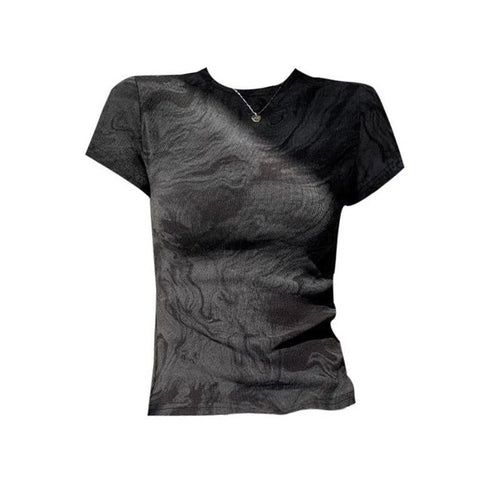 Camiseta de manga corta con cuello redondo y efecto tie-dye - S / negro
