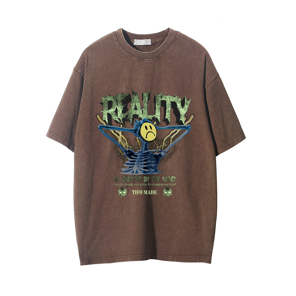 Sad Skeleton Print T-Shirt