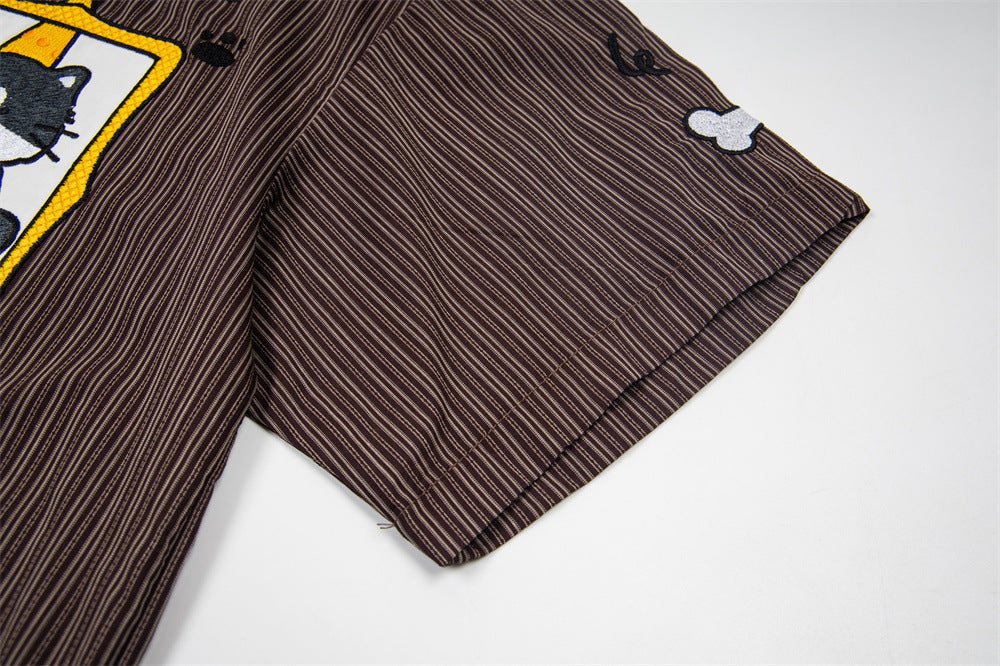 Cartoon Patches Vertical Stripe Shirt