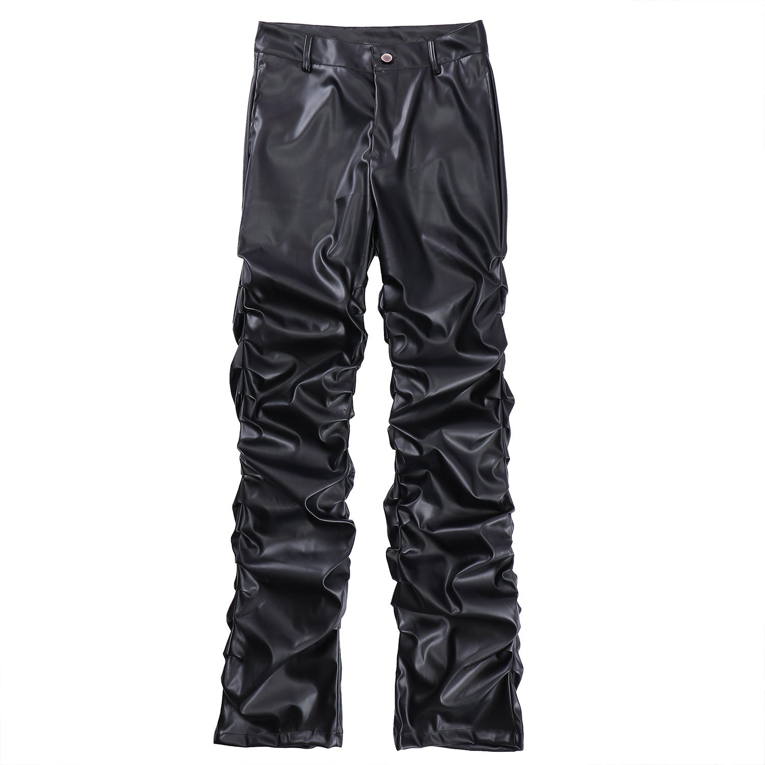 PU Leather Pleats Straight Pants