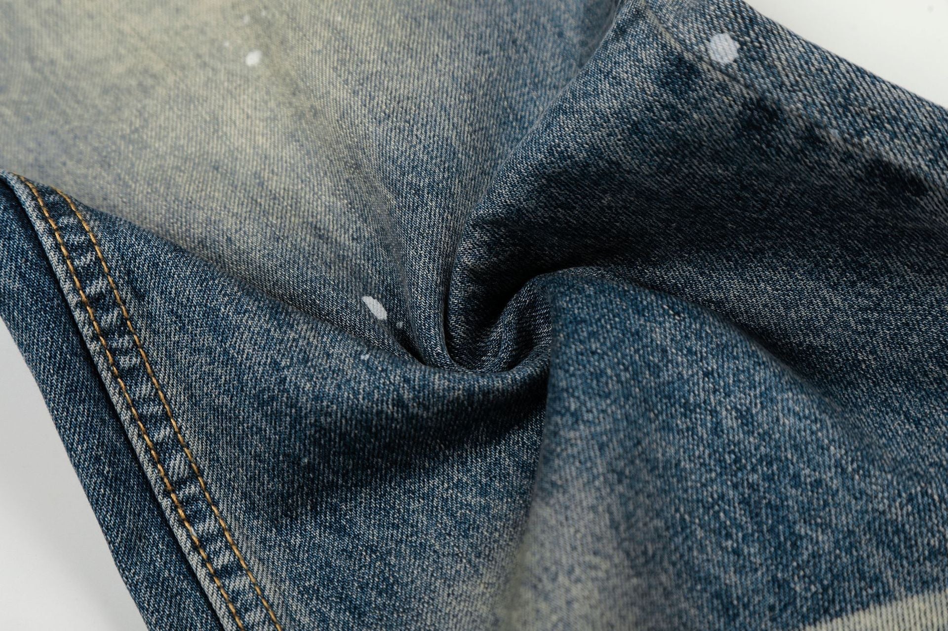 Washed Whisker Paint Splatter Straight Denim Jeans
