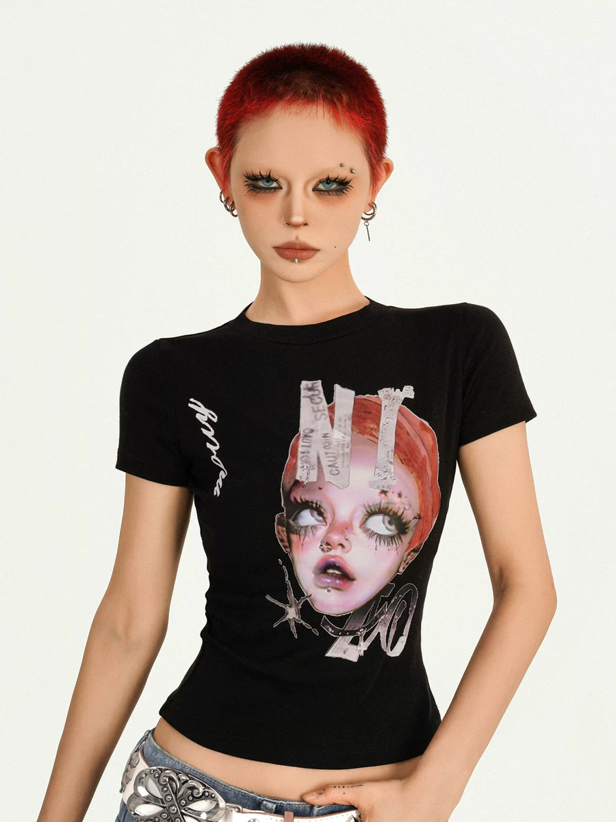 Portrait Print Fitted Short Sleeve T-Shirt