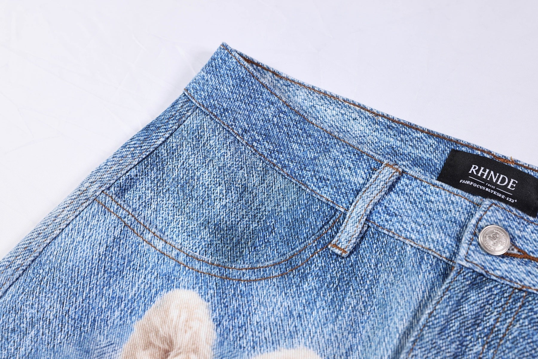 Washed 3D Character Print Wide Leg Denim Jeans
