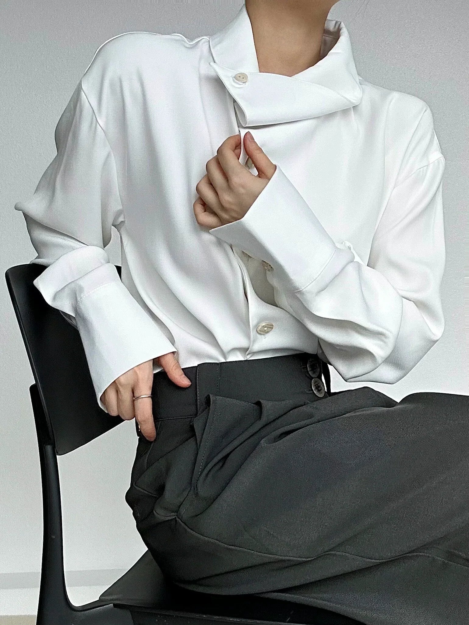 Asymmetric Neckline Long Sleeve Shirt