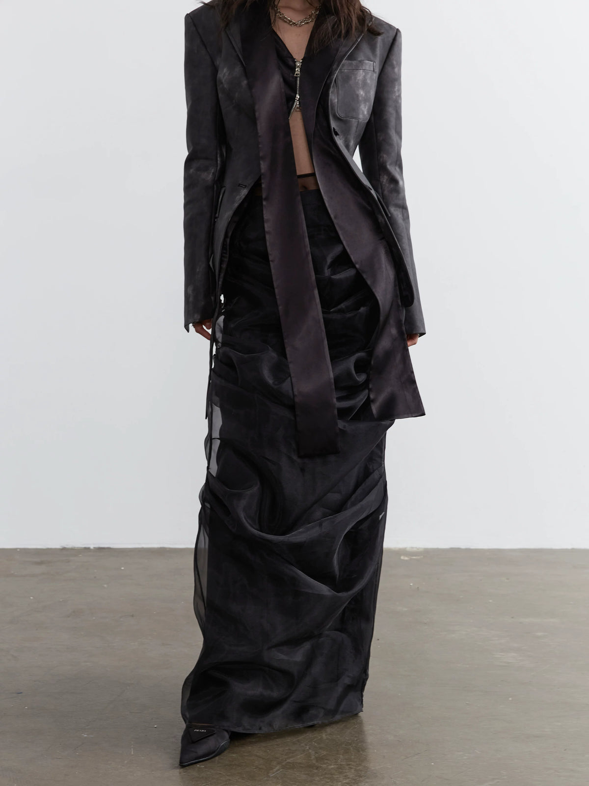 Smoked Ink Stained PU Leather Fake Layered Jacket