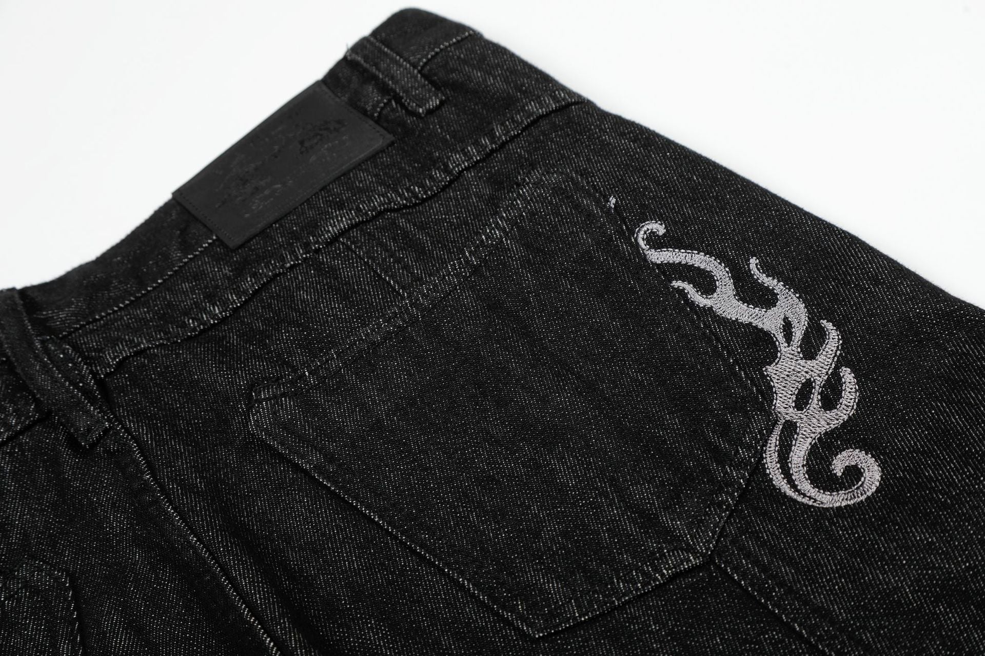 Washed Embroidery Flare Denim Jeans