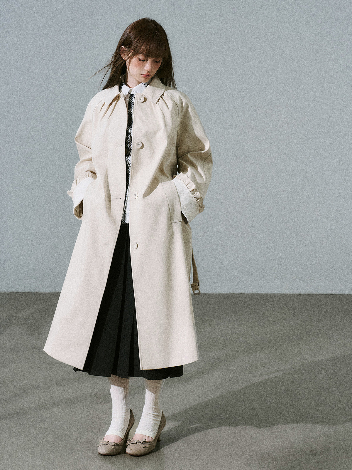Lyocell Cotton Flower Bud Patchwork Ruffle Coat