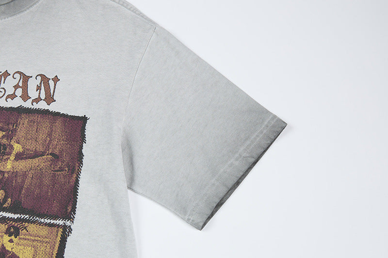 Washed Portrait Print Short Sleeve T-Shirt