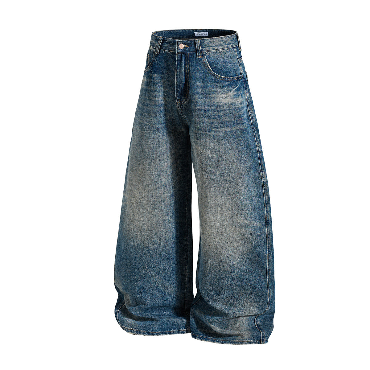 Embroidery Curved Wide Leg Denim Jeans