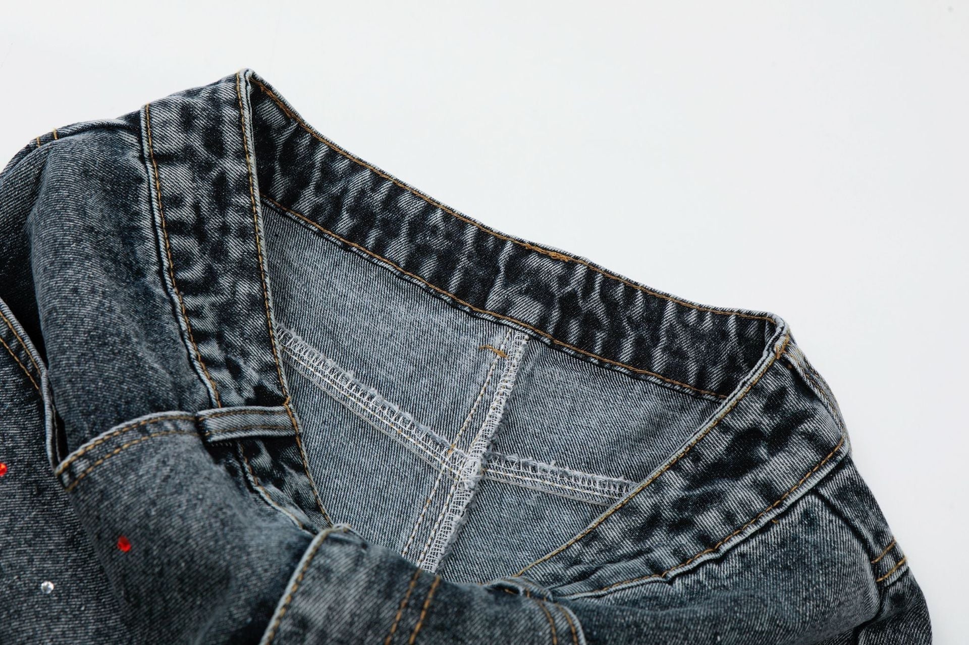 Washed Rhinestone Denim Wide Leg Jort