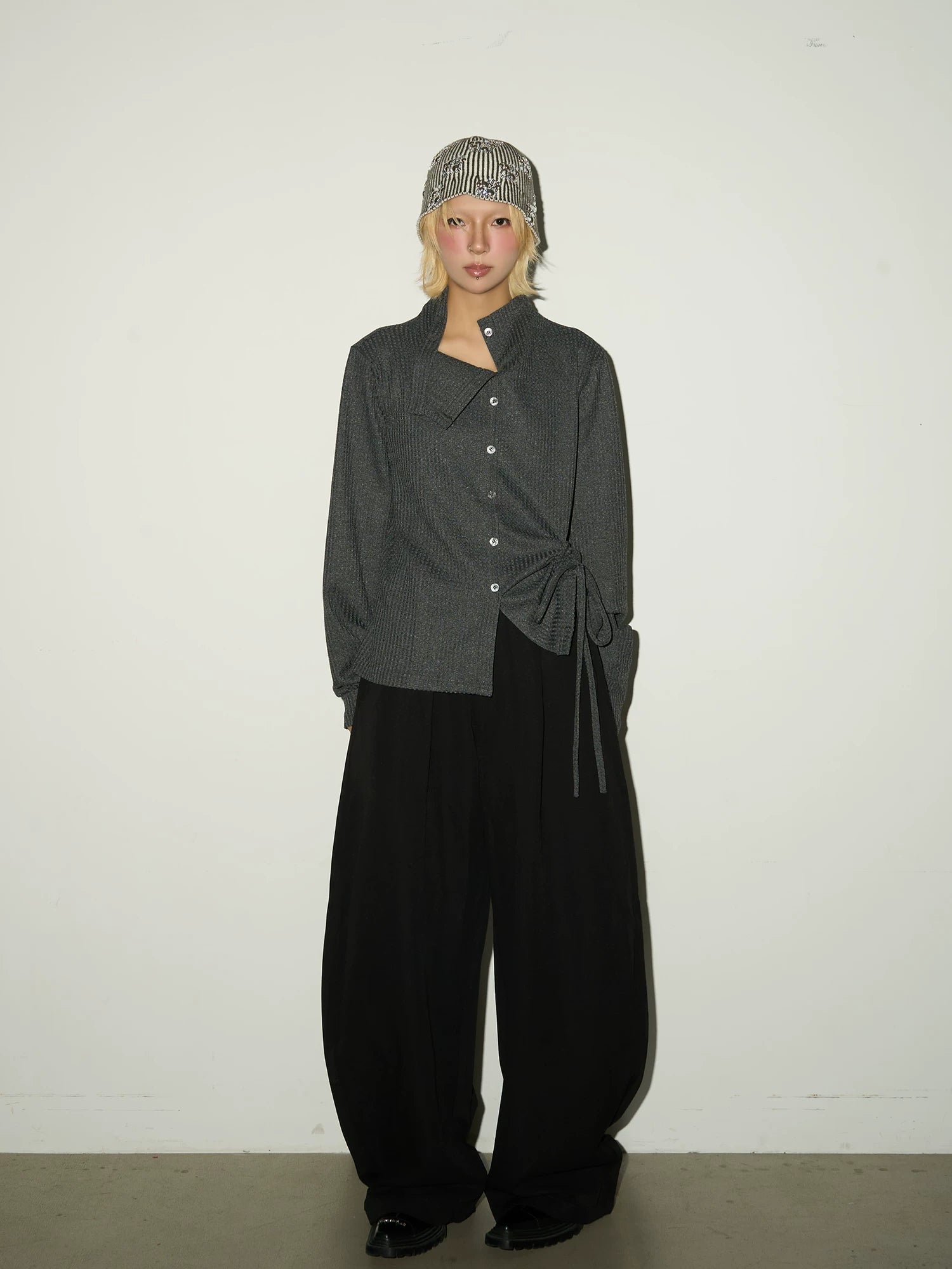 Pleats Elastic Waist Wide Leg Trousers